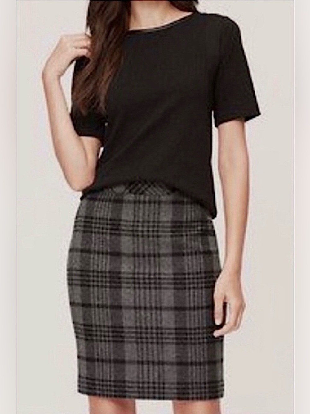 NWT $79 Ann Taylor Loft Curvy Fit Wool Blend Pencil Skirt Gray/Black Plaid 6